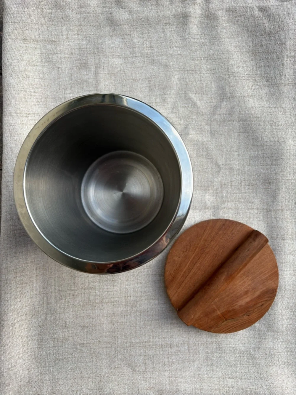 Mid Century Modern Ice Bucket Teal Stainless Steel Wood Lid Barware